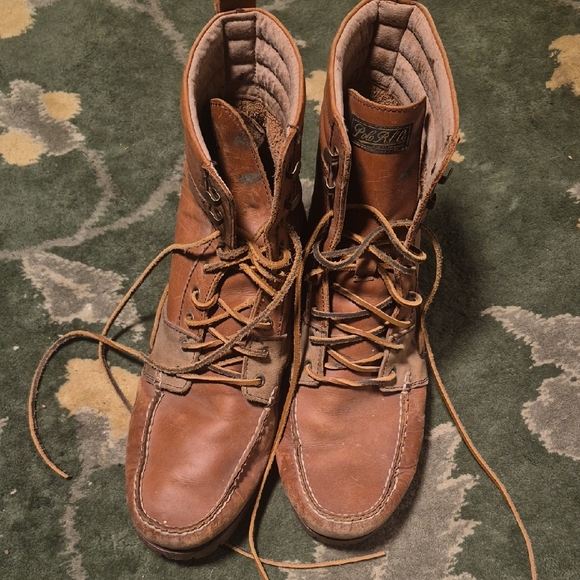 Polo by Ralph Lauren Tan Leather Moc-Toe Lace-Up Boots